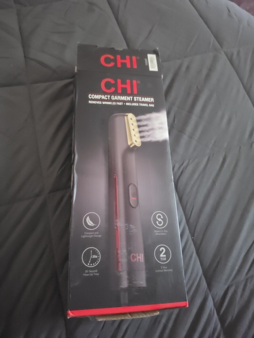 CHI Compact Garment Steamer in Black with Red Accents